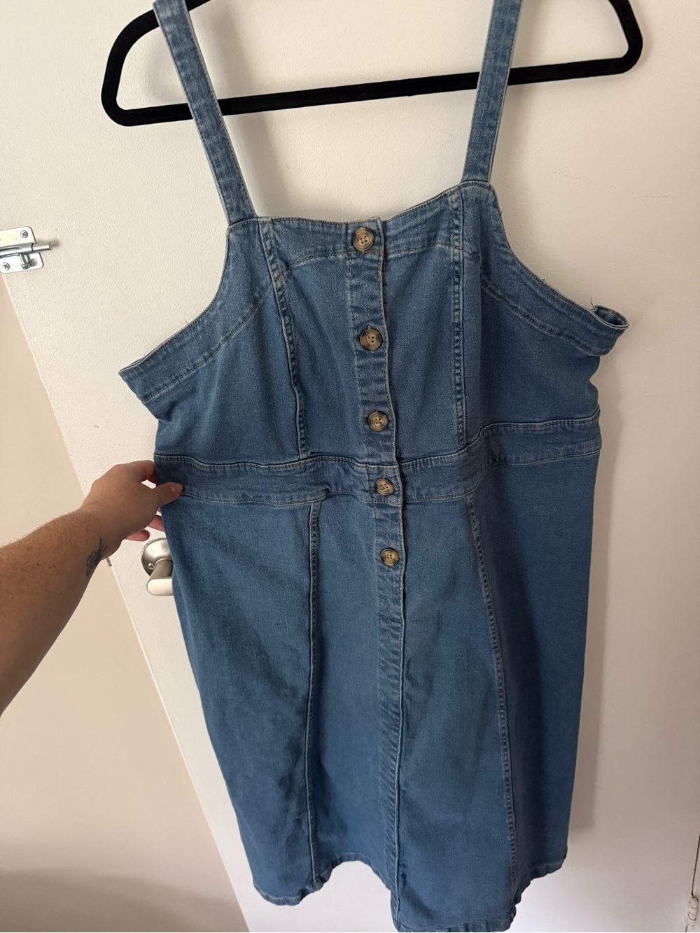 Denim Button-Front Asymmetrical Sundress in Blue